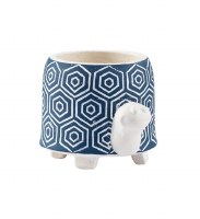 4.5" Dark Blue and White Turtle Pot