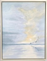 43" x 33" One Seagull With Sun Framed Coastal Canvas