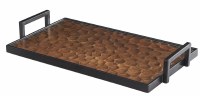 10" x 17" Black and Brown Wood Glass and Metal Tray