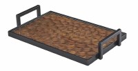 9" x 15" Black and Brown Wood Glass and Metal Tray