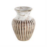 11" Brown and White Wash Ribbed Wood Vase