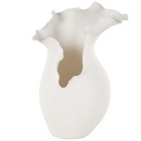 15" White Ruffle Rim Ceramic Vase