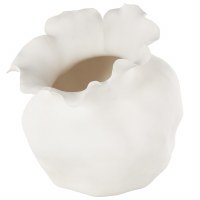 13" White Ruffle Rim Slant Ceramic Vase