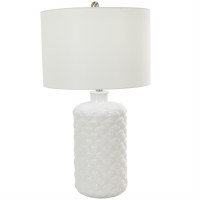 27" White Scallop Column Ceramic Table Lamp