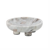 8" Round Gray Marble Footed Bowl
