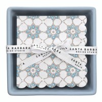 5.75" Sq Blue Beverage Napkin Holder With Blue Tile Napkins