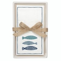 8" x 4" Blue Fish Guest Towels With Holder