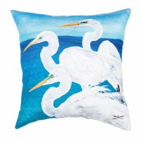 18" Sq White Egret Trio Decorative Coastal Indoor/Outdoor Pillow