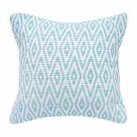 18" Sq Aqua and White Diamond Decorative Indoor/Outdoor Pillow