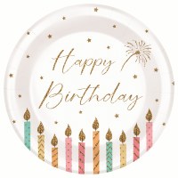 Pack of Eight 7" Round "Happy Birthday" Candles Paper Plates