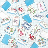 5" Sq Blue Mahjong Tiles Beverage Napkins