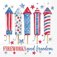 5" Sq Red and Blue "Fireworks and Freedom" Beverage Napkins