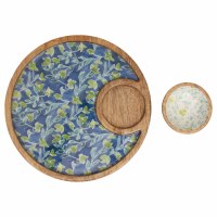 12" Round Blue Azure & Ivy Wood Chip & Dip With Bowl