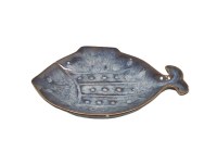 9" Blue and Brown Fish Shaped Ceramic Plate