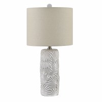 23" Distressed White Fronds Ceramic table Lamp