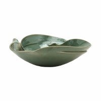 18" Green Oval Fold Ceramic Bowl