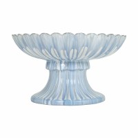 14" Round Light Blue Drip Footed Ceramic Bowl