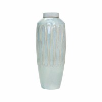 22" Light Blue and Beige Ceramic Jar With Lid