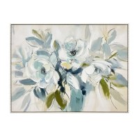 36" x 48" White and Blue Flowers Framed Canvas