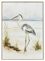 40" x 30" Short Grass Heron Framed Coastal Canvas
