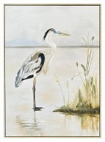 40" x 30" Tall Grass Heron Framed Coastal Canvas