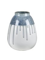12" Blue and White Drip Ceramic Vase