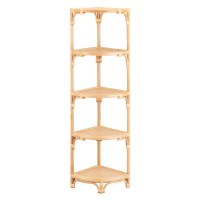 63" Natural Rattan Corner Shelving Unit