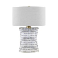 25" White and Gray Stripes Ceramic Table Lamp