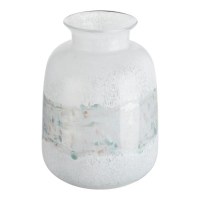 11" White Multi Color Band Glass Vase