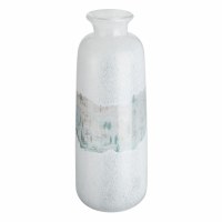 17" White Multi Color Band Glass Vase