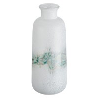 15" White Multi Color Band Glass Vase