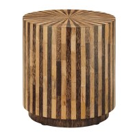 18" Round Natural and Brown Stripe Wood Table