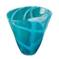 10" Turquoise and White Glass Vase