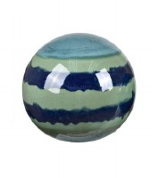 7.5" Turquoise Stripe Ceramic Orb