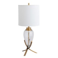 29" Antiqued Brase Three Leg Crackle Glass Table Lamp