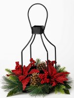 13" Faux Pine Mix With Poinsettias Lantern Centerpiece