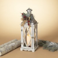 20" LED Lantern With Faux Green Pine