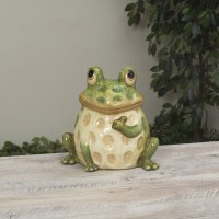 10" Green and Cream Ceramic Frog