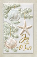 Box of 16 8" x 6" "Joy To The World" Shell Ornament Christmas Greeting Cards