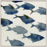 38" Sq Blue Fish Framed Coastal Canvas