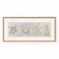 16" x 32" Beige Turtle and Sea Life Framed Coastal Print
