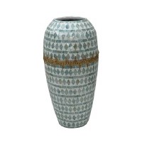17" Green and White Mosaic Capiz Vase