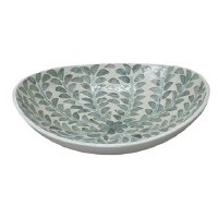 12" Oval Green and White Leaf Capiz Dish