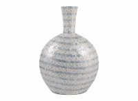 23" Blue and White Stripe Capiz Vase