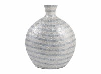 20" Blue and White Stripe Capiz Vase