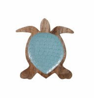 14" Natural and Blue Turtle Wood Tray