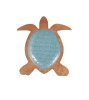 11" Natural and Blue Turtle Wood Tray