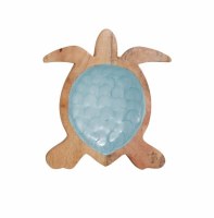10" Natural and Blue Turtle Wood Tray