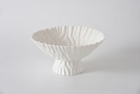 12" Round White Ripple Footed Porcelain Bowl by Pampa Bay