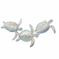 68" Silver and Blue Three Sea Turtles Coastal Metal Wall Art Plaque MM284